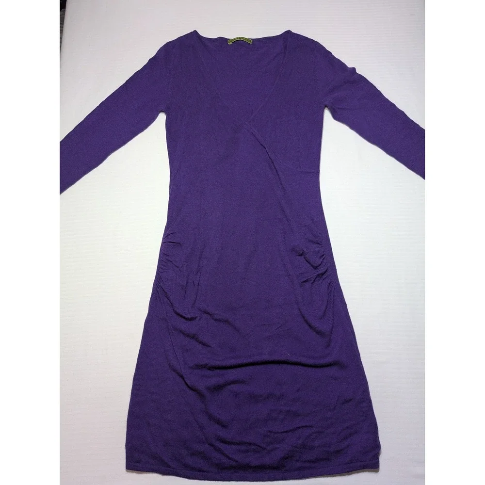 Velvet by Graham Spencer M Purple V-Neck Knit Bodycon‎ Side Ruched Dress Mid